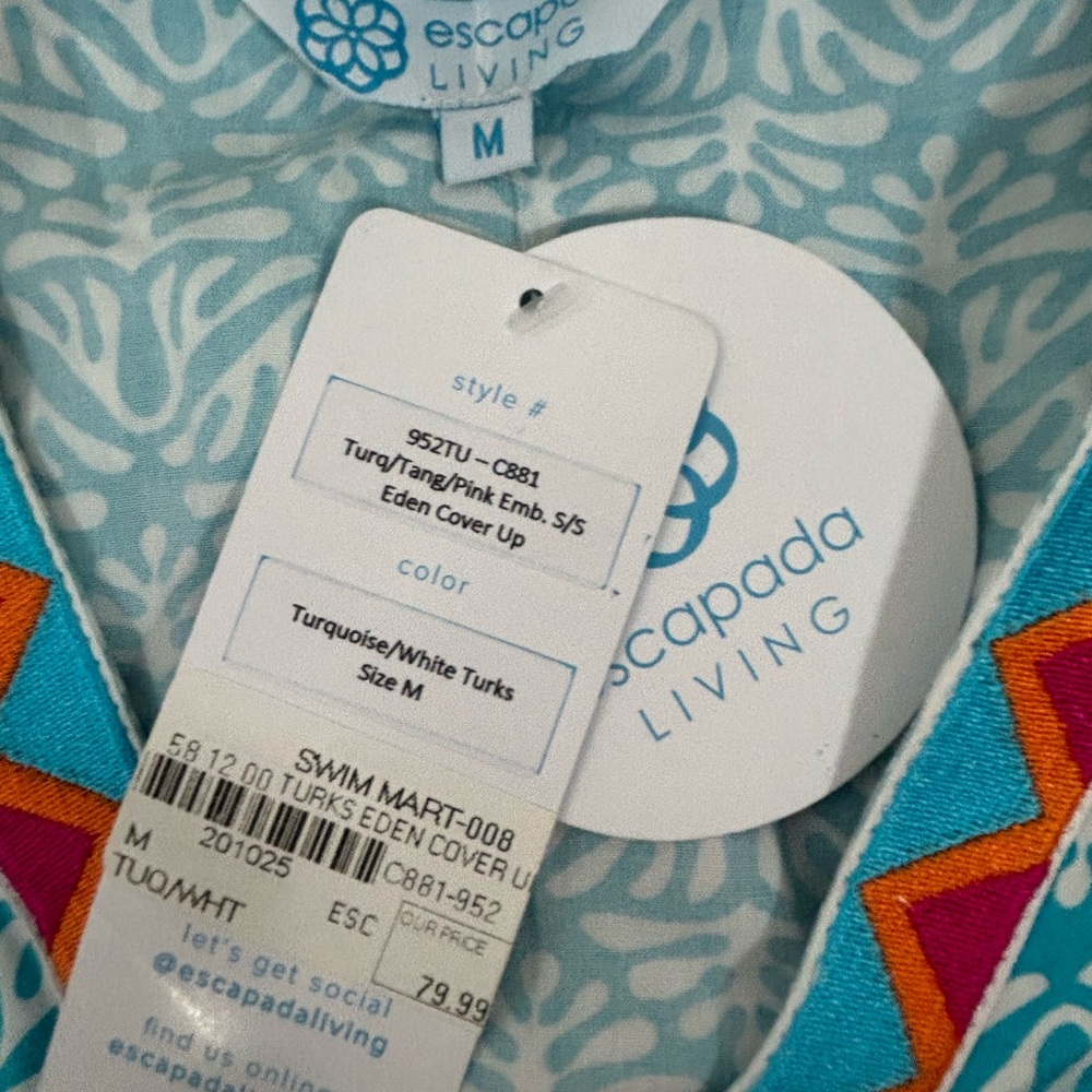 Escapada living swimsuit cover up turquoise/ tangerine/pink women’s - Picture 2 of 3